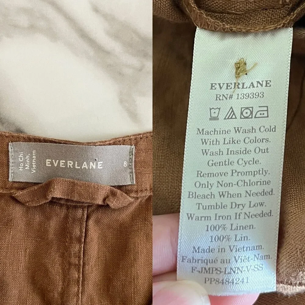 Everlane Women's Size 8 Camel Linen Straight Leg Cropped Jumpsuit Causal Minimal